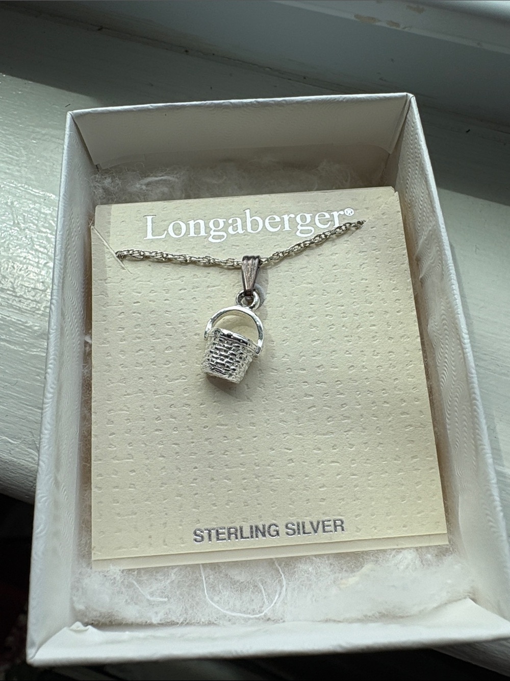 Longaberger Sterling Silver Mini Basket Pendant Necklace in Silver